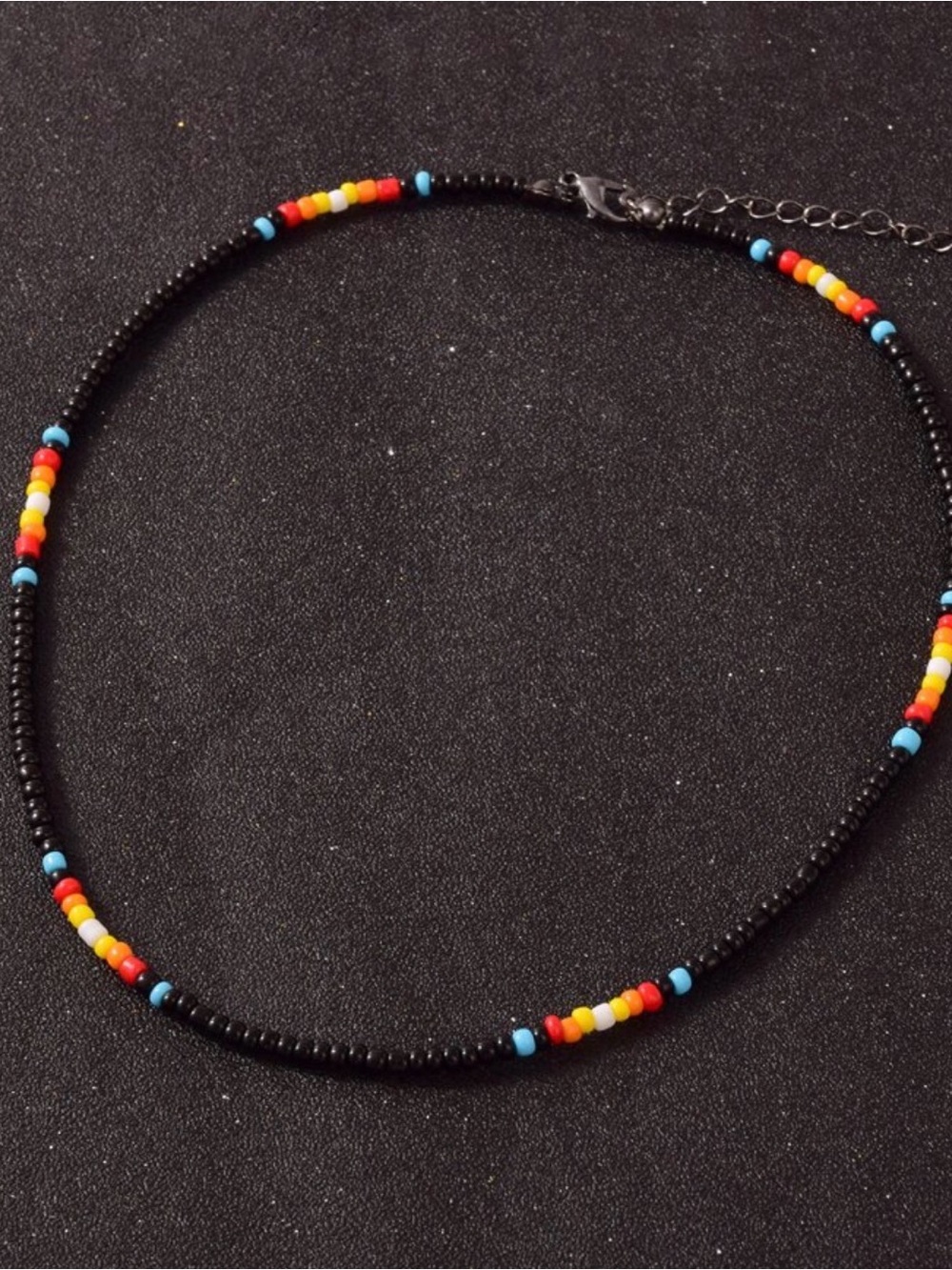 Black Seed Bead Choker Necklace with Multicolor Accent Beads